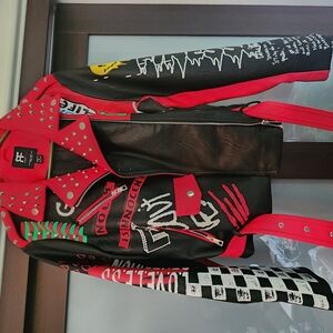 Red Fox Faux Leather Studded Red and Black Jacket Size L